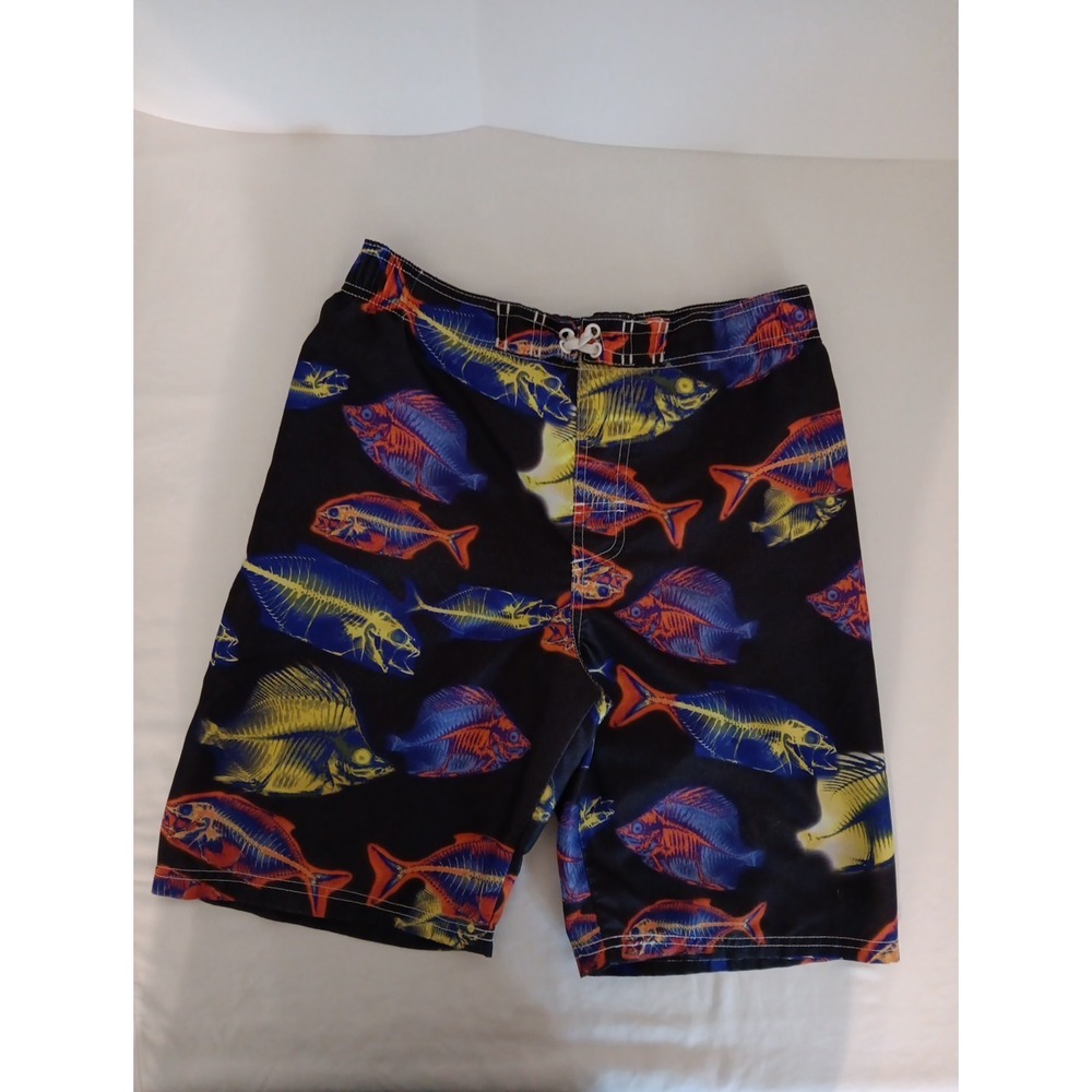 Unbranded Neon Fish Swim Trunks‎ Boys Sz. XL  18/20 Small Snag On Inside Netting
